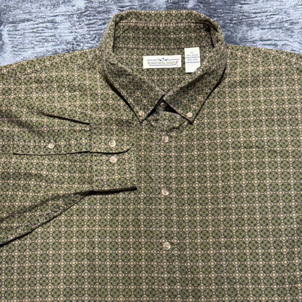 Natural Issue Button Down Shirt Mens 4X Olive Green Geometric‎ Diamond Print
